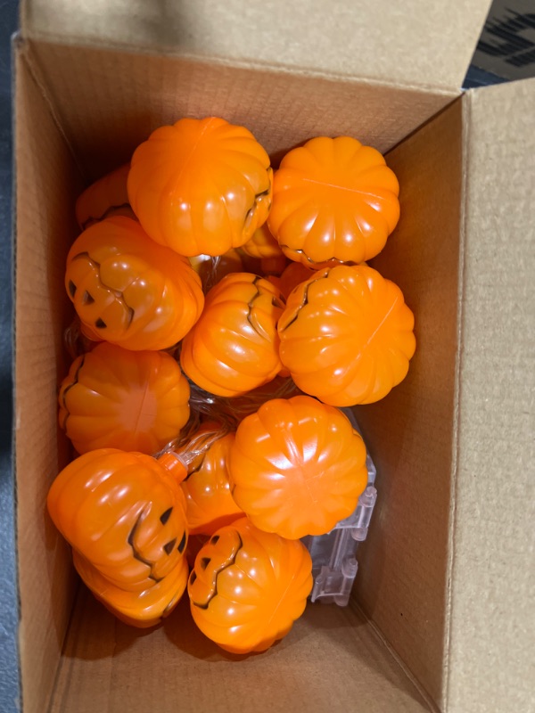 Photo 1 of BUCLA Halloween Pumpkin String Lights, Holiday Lights for Indoor Outdoor Decor, Waterproof battery box, 8 Modes Steady/Flickering Lights(10 feet/pack, 20 Pumpkins/pack, 2 packs/box)
