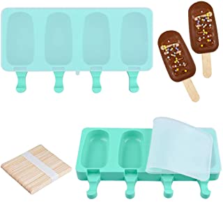 Photo 1 of  Large Popsicle Molds Set with Lid, 4 Cavities Homemade DIY Ice Pop Molds Oval, Food Grade Silicone Molds for Kids & Ault, with 50 Wooden Sticks 2 PACK 