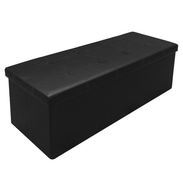 Photo 1 of Best Price Plus Button Design Memory Foam Folding Storage Ottoman Bench with Faux Leather, 45", Black
