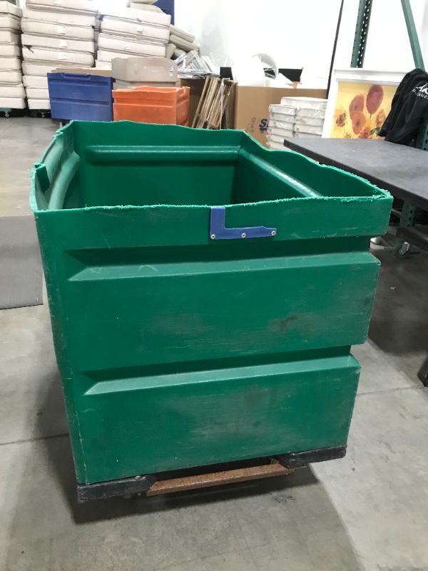 Photo 1 of 47x30x36 inch Green heavy duty plastic tote with wheels