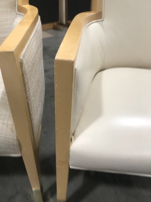 Photo 1 of Creme Faux Leather Birch Wooden Trim Chair Faux Gold Trimming Around Feet 33H Inches