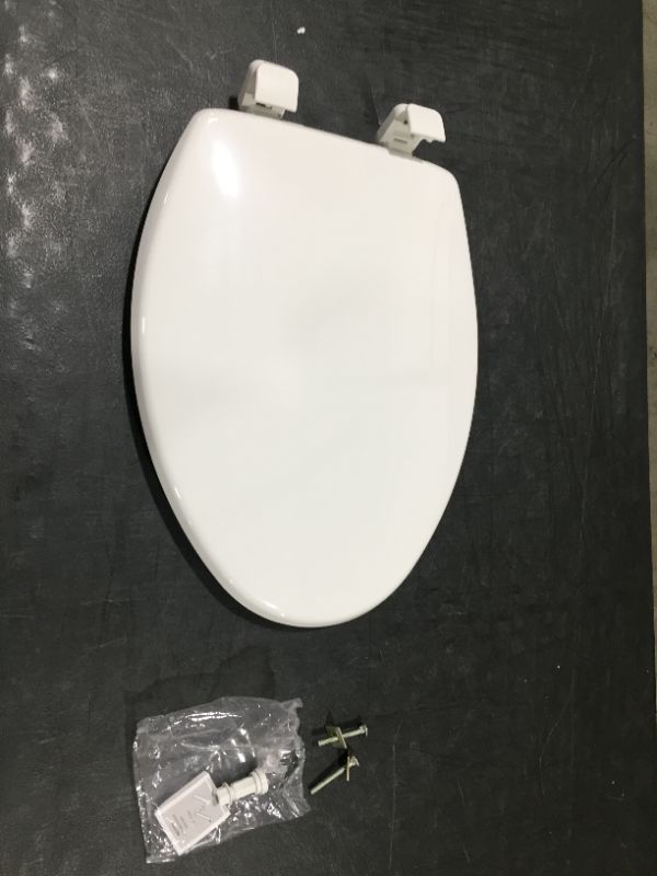 Photo 2 of Caswell Never Loosens Elongated Plastic Toilet Seat with Slow Close Hinge White - Mayfair by Bemis