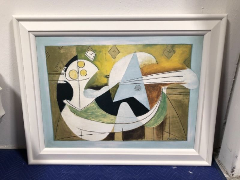 Photo 2 of Pablo Picasso Fruit Bowl and Guitar Print Style Decorative Artwork Approx H 42 X W 33 Inches Framed in White