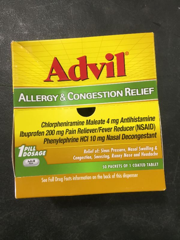 Photo 2 of Advil Allergy and Congestion Medicine Pain and Fever Reducer Tablets, 50 Count [EXPIRES 05/2022]
