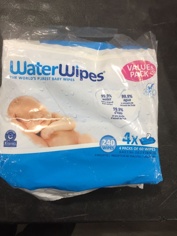 Photo 2 of WaterWipes Original Baby Wipes, 99.9% Water, Unscented & Hypoallergenic for Sensitive Newborn Skin, 4 Packs (240 Count)
