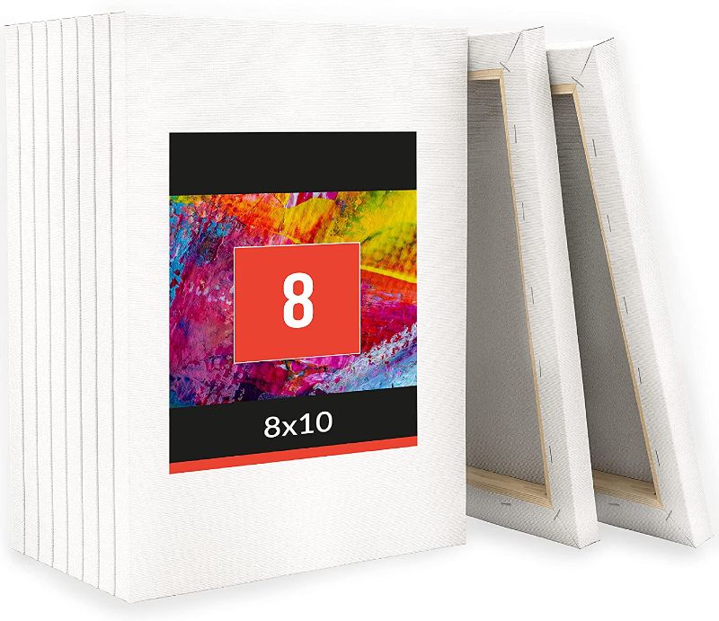 Photo 1 of Zenacolor - Stretched White Canvas - Multipack - 8x10, Pack of 8 - Stretched Blank Canvases Boards for Painting, Acrylic, Oil, Dry or Wet Art Media - 100%...
