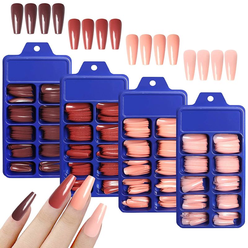 Photo 1 of Laza 400Pcs Coffin Fake Nails Glossy False Nail Art Tips Multi-Color Long Ballerina Full Cover Press on Nails 10 Size Acrylic Artificial Nails with Case for Women Girls Nail Art - Sunrise Caramel
