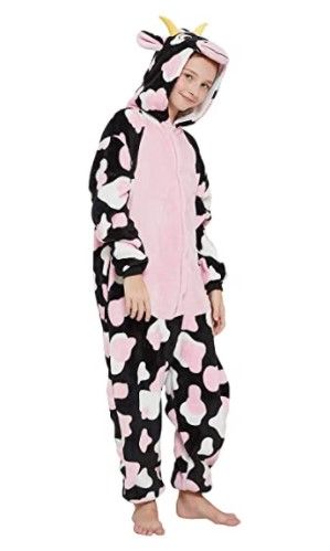 Photo 1 of CALANTA Cow Onesie Kids Animal Costume Girls Pajamas One Piece Cosplay Halloween Christmas Plush Sleepwear
