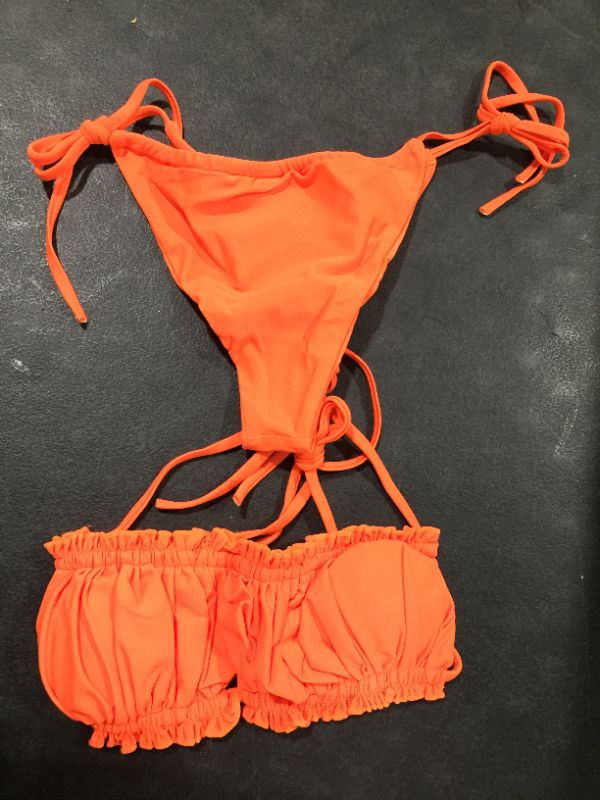 Photo 3 of Windinny Women's Tie Knot Swimsuits Sexy Ruffle Strapless Bikini Sets Brazilian Two Piece Bathing Suits ORANGE [SIZE SMALL]
