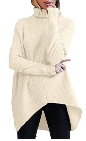 Photo 1 of ANRABESS Womens Turtleneck Long Batwing Sleeve Asymmetric Hem Casual Pullover Sweater Knit Tops [SIZE XL]
