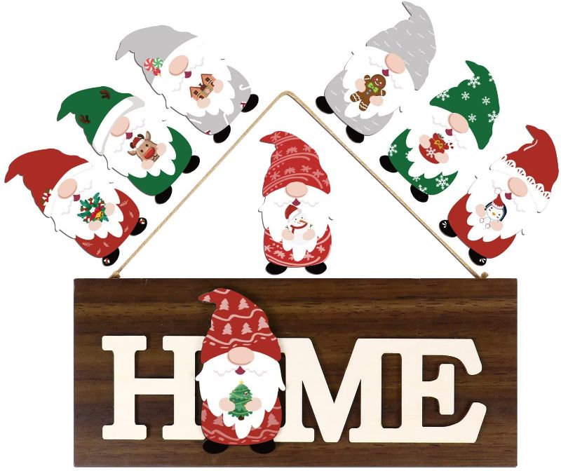 Photo 1 of Christmas Interchangeable Wooden Home Sign - Rustic Front Door Decor with 8 Pcs 5.1"