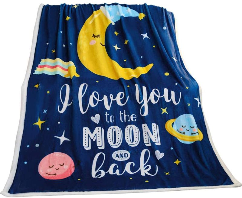 Photo 1 of Moon Kids Blanket Fleece Throw Blanket Cartoon Galaxy Stars Velvet Flannel Soft Blanket for Children Boys Girls Baby Crib Bed Couch Chair Office Sofa Living Room Decor (Throw Size, 50" x 60")