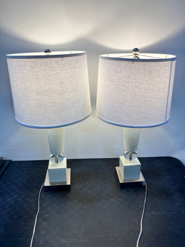 Photo 1 of DECORATIVE LARGE TABLE LAMP 31H INCHES WHITE AND GLASS FEATURES (Colors may Vary) [pack of 2]
