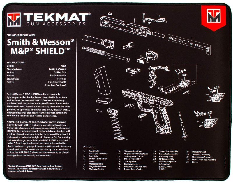 Photo 1 of TekMat Ultra Mat for use with S&W M&P Shield, Black, 15" x 20"
