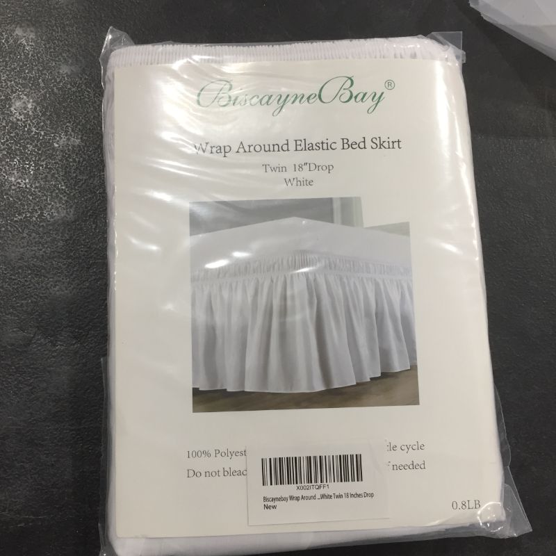 Photo 2 of Biscaynebay Wrap Around Bed Skirts for Twin & Twin XL Beds with Long Drop of 18", White Elastic Dust Ruffles Easy Fit Wrinkle & Fade Resistant Silky Luxurious Fabric Solid Machine Washable
