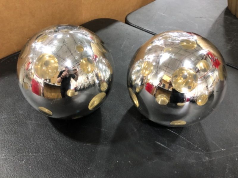 Photo 2 of 2 PIECES DECORATIVE SPECKLED SILVER SPHERES TABLE DECORATIONS MEDIUM