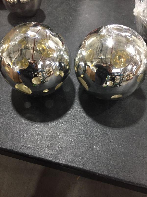 Photo 1 of 2 PIECES DECORATIVE SPECKLED SILVER SPHERES TABLE DECORATIONS BIG