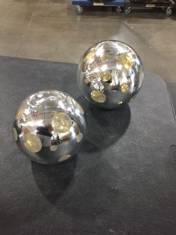 Photo 1 of 2 PIECES DECORATIVE SPECKLED SILVER SPHERES TABLE DECORATIONS BIG