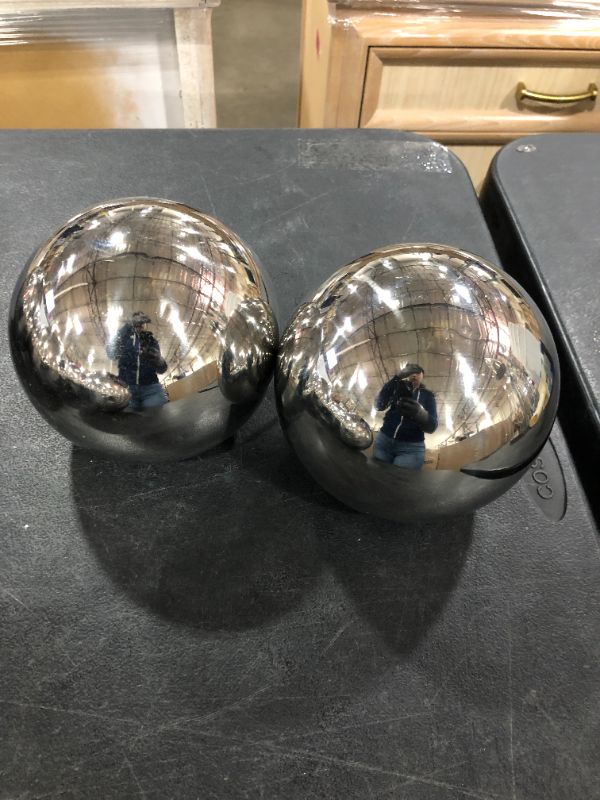 Photo 1 of 2 PIECES DECORATIVE SILVER SPHERES TABLE DECORATIONS SMALL 6"