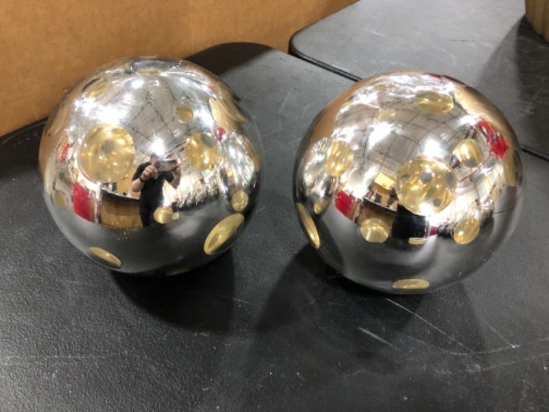 Photo 1 of 2 PIECES DECORATIVE SPECKLED SILVER SPHERES TABLE DECORATIONS SMALL 6"