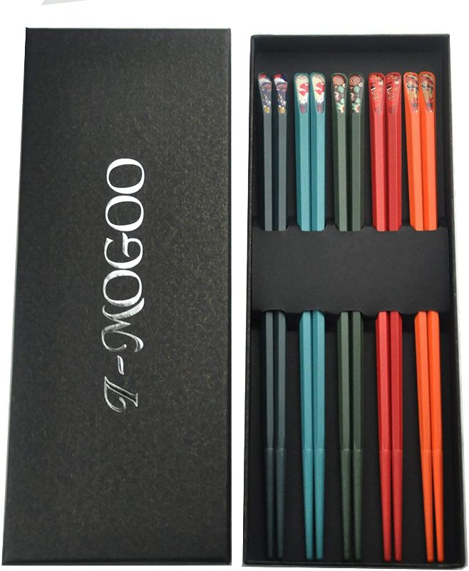 Photo 1 of 2pc I-MOGOO 5-Pairs Fiberglass Reusable Chopsticks, 9 1/2 Inch, Suitable for Beginners. Chinese Food, (Five-Color Chopsticks)