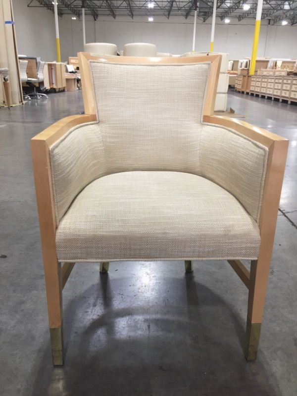 Photo 2 of LIGHT CREME CANVAS FABRIC ARMCHAIR WITH CURVED BACK 33H INCHES
