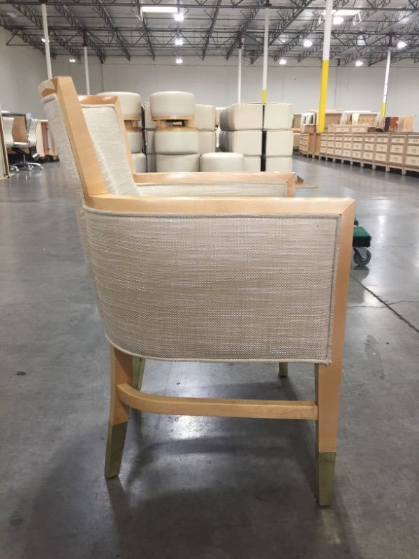 Photo 3 of LIGHT CREME CANVAS FABRIC ARMCHAIR WITH CURVED BACK 33H INCHES
