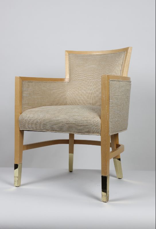 Photo 1 of LIGHT CREME CANVAS FABRIC ARMCHAIR WITH CURVED BACK 33H INCHES
