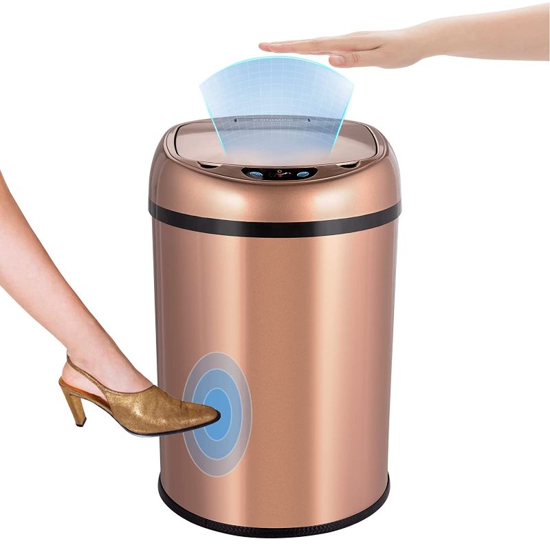 Photo 1 of CONIMPO 3.5 Gallon Automatic Touchless Trash Can, Stainless Steel Infrared Motion Sensor Trash Can Smart Garbage Can with Lid for Kitchen Bathroom Bedroom Living Room Office (Red Bronze)
