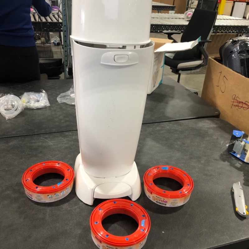 Photo 4 of Playtex Diaper Genie Complete Pail with Built-In Odor Controlling Antimicrobial, Includes Pail and 1 Clean Laundry Scent Refill, White Pail
