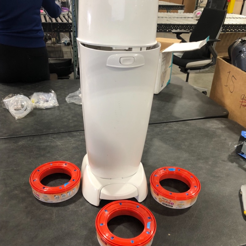 Photo 2 of Playtex Diaper Genie Complete Pail with Built-In Odor Controlling Antimicrobial, Includes Pail and 1 Clean Laundry Scent Refill, White Pail
