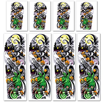 Photo 1 of Nightmare Before Christmas Large Arm Tattoos, 4-Sheet Full Arm Sleeve Temporary Tattoos and 4-Sheet Fake Nightmare Before Christmas Half Arm Tattoos for Women Men Makeup
