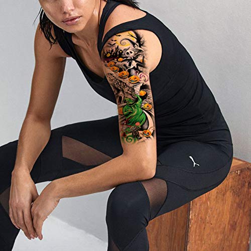 Photo 1 of Nightmare Before Christmas Large Arm Tattoos, 4-Sheet Full Arm Sleeve Temporary Tattoos and 4-Sheet Fake Nightmare Before Christmas Half Arm Tattoos for Women Men Makeup
