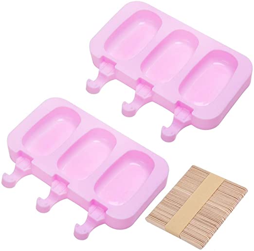 Photo 1 of 2 PACK!!! Silicone Ice Cream Moulds with 100 Wooden Sticks, Creative Ice Cream Pop Lolly Maker and Popsicle Molds Trays, Simple Homemade Ice Mold, 2PCS
