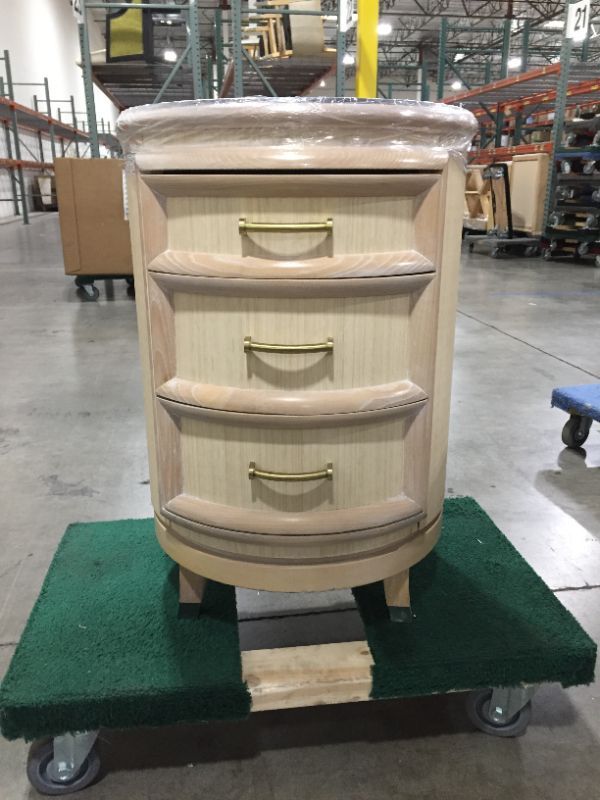 Photo 2 of 3 Drawer Night Stand Beige with gold handles with mirror glass top 20Dia x 29H