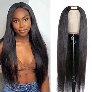 Photo 1 of Colorful Bird Straight U Part Human Hair Wig for Black Women 10A Brazilian Remy Virgin Hair U Part Clip in Half Wig with Straps and Combs 20 Inches 150% Density Natural Color
