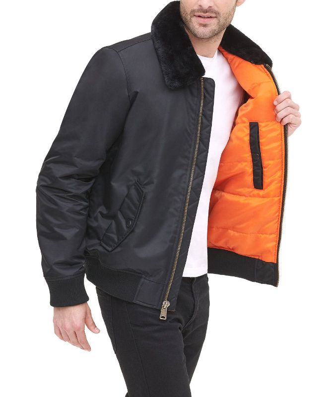 Photo 1 of Tommy Hilfiger Men's Laydown Officer Jacket with Removable Pile Collar, Black w. Flag Patch, X-Large