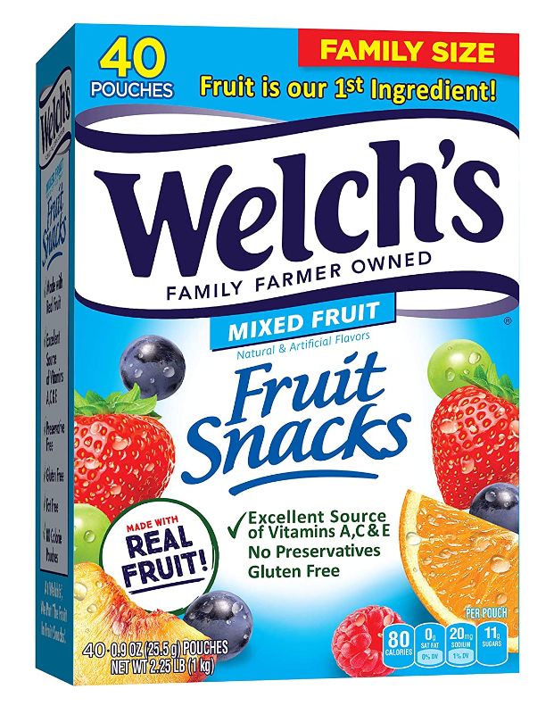 Photo 1 of Welch's Fruit Snacks, Mixed Fruit, Gluten Free, Bulk Pack, 0.9 oz Individual Single Serve Bags 40 Count (Pack of 1)