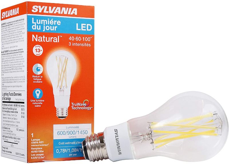 Photo 1 of SYLVANIA LED TruWave Natural Series 3-Way A21 Light Bulb, 40W Equivalent Efficient 5.5W, Medium Base, Clear 5000K, Daylight - 6 Pack (40770)