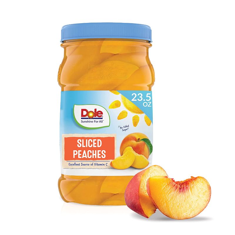 Photo 1 of Dole Yellow Cling Sliced Peaches in 100% Fruit Juice, 23.5 Oz Resealable Jar