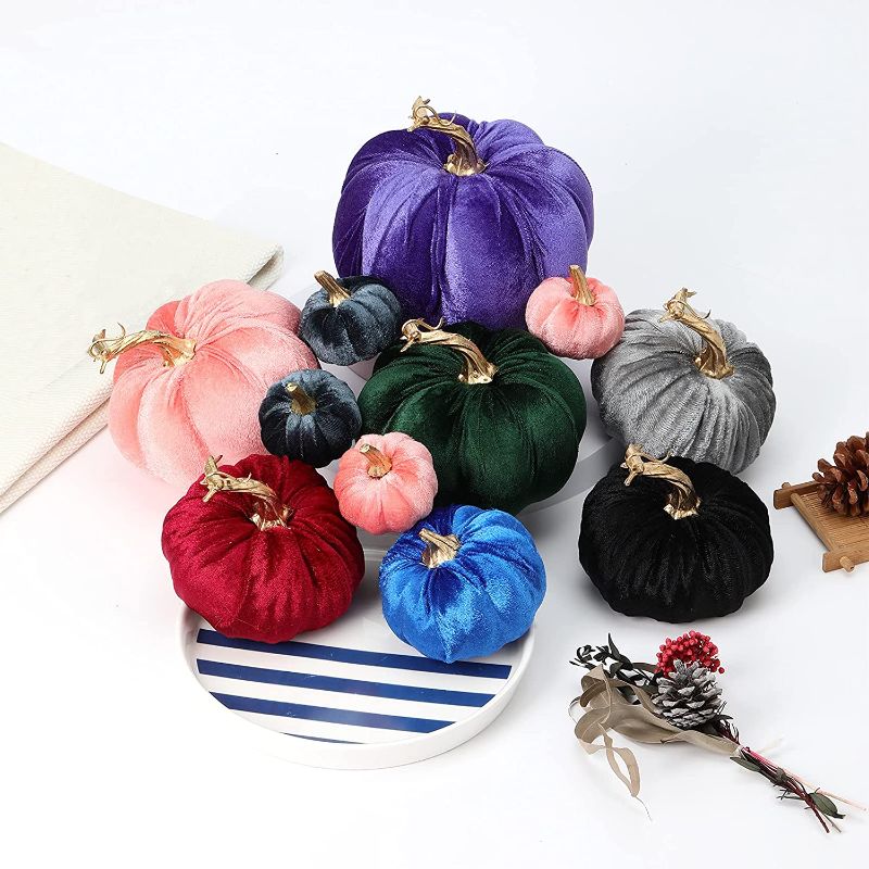 Photo 1 of AOLIGE Artificial Velvet Pumpkins (11 PCS ) Home Decoration for Halloween Thanksgiving Handmade Fall Harvest
