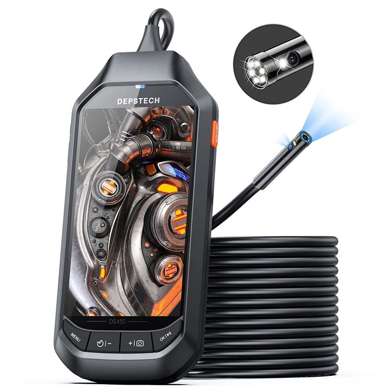 Photo 1 of 4.5" IPS Screen Borescope, DEPSTECH 1080P HD Dual Lens Endoscope Camera with Split Screen, 7.9mm IP67 Waterproof Inspection Camera with 3500mAh Battery,16.5FT Semi-Rigid Snake Cable,EVA Case,32GB Card