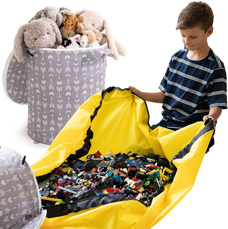 Photo 1 of XXL Toy Storage Bag with Play Mat | Full Standing Basket + Quick Drawstring for Kids Toy Storage Organizer Baskets | Kids Room Storage Bin and Playmat for Toys, Kids Storage Bin for Classroom Storage