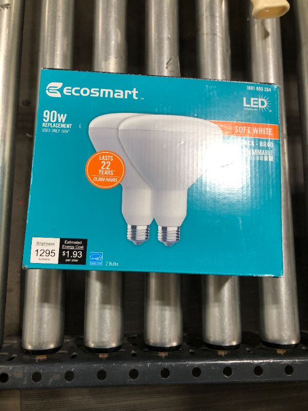 Photo 2 of EcoSmart
90-Watt Equivalent BR40 Dimmable ENERGY STAR LED Light Bulb Soft White 2700K (2-Pack)