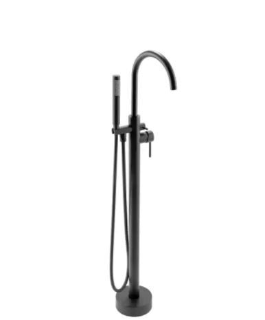 Photo 1 of 1-Handle Freestanding Floor Mount Tub Faucet Bathtub Filler with Hand Shower in Matte Black