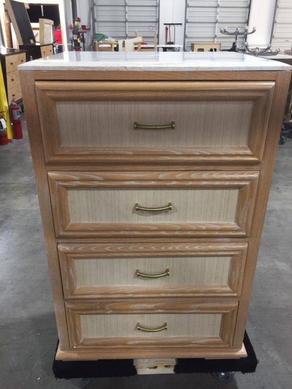 Photo 1 of 4 DRAWER NIGHT STAND WITH FAUX MARBLE TOP H 42 INCH W 21 INCH L 28 INCH