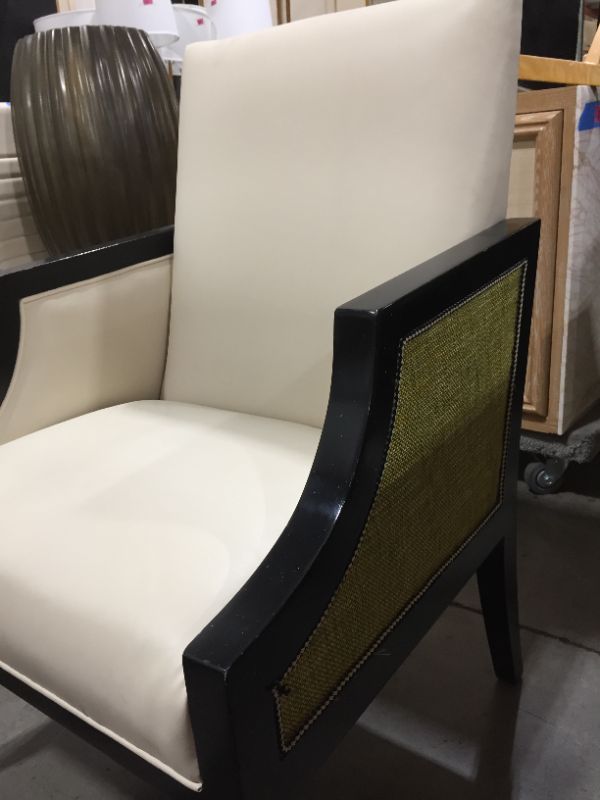 Photo 4 of Black Dining Room Chair with Creme Cushions and Green Siding 38H x 24L x 25W Inches