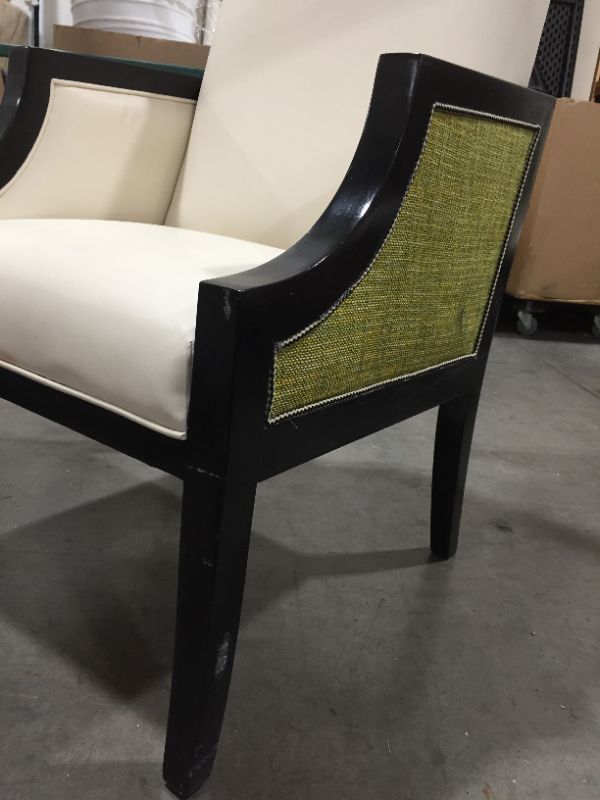 Photo 5 of Black Dining Room Chair with Creme Cushions and Green Siding 38H x 24L x 25W Inches