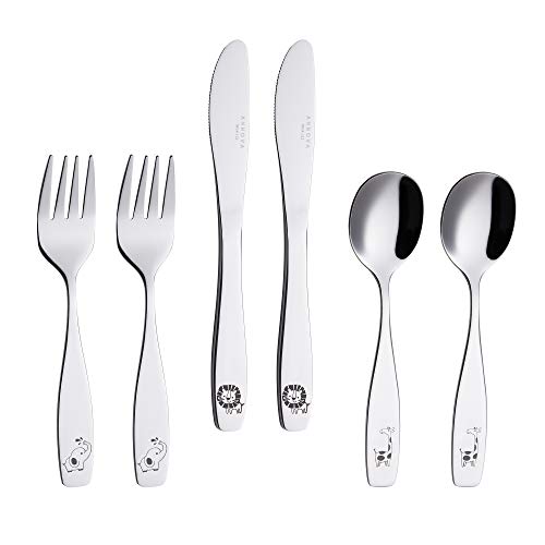 Photo 1 of ANNOVA Kids Silverware 6 Pieces Children's Safe Flatware Set Stainless Steel - 2 X Safe Forks, 2 X Table Knife, 2 X Tablespoons, Toddler Utensils Safa