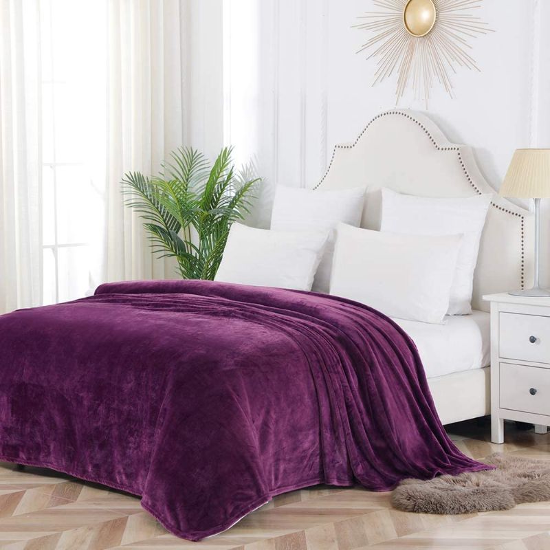 Photo 1 of BOURINA Flannel Blanket Throw Lightweight Cozy Plush Microfiber Solid Fleece Blanket,Queen 90"x90" Purple